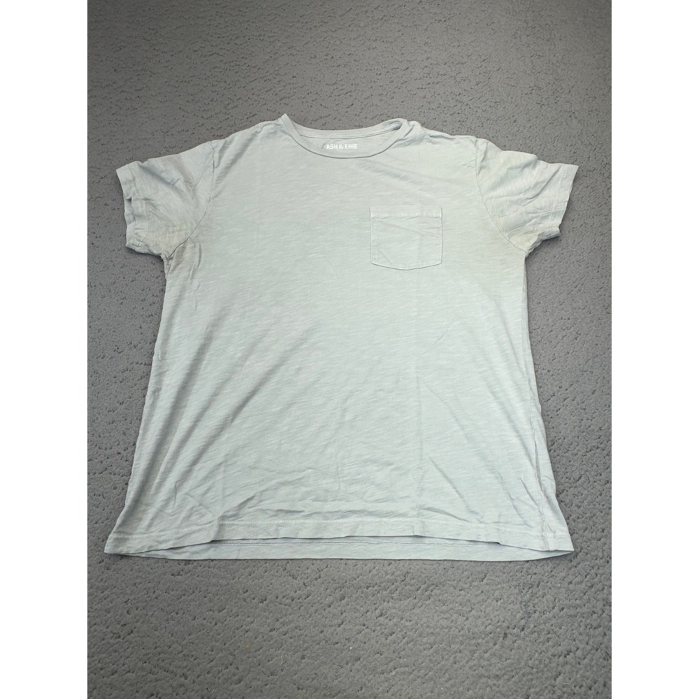 Ash & Erie T-Shirt Mens Medium Light Blue Pocket Crew Neck Slub Cotton Tee